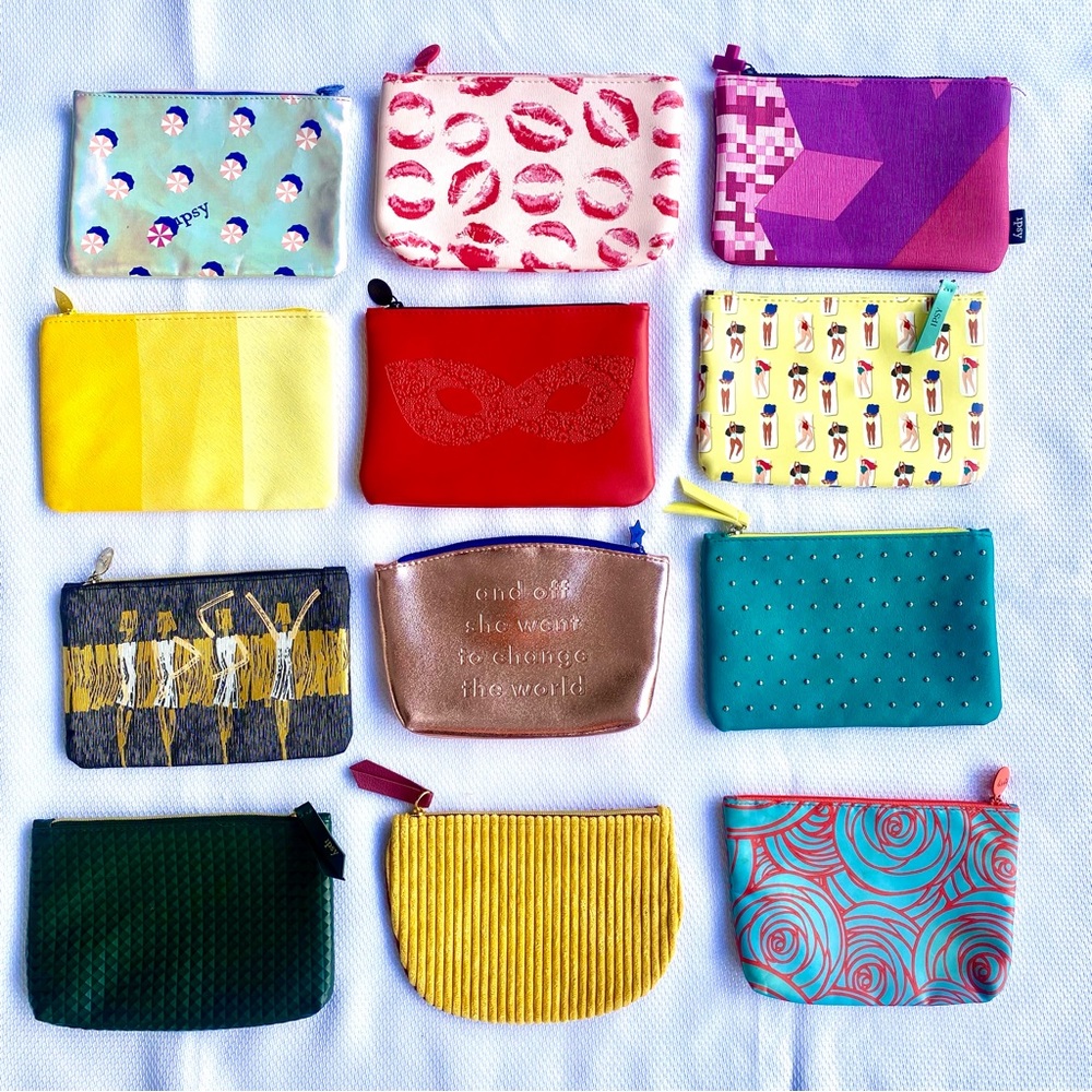Ipsy bags.Total of 12, bags only.All clean and good condition.